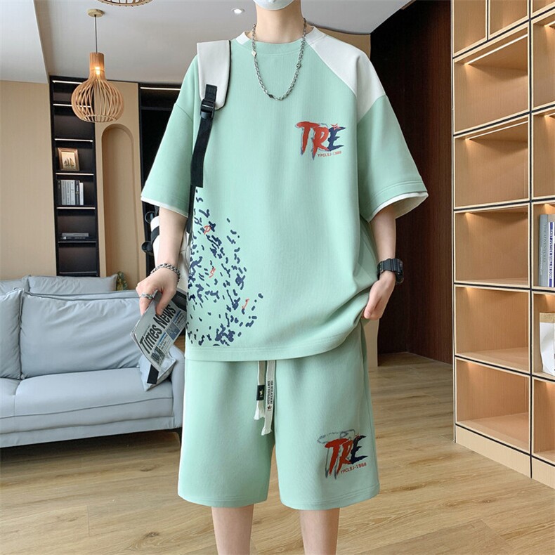 2025夏季新款痞帅时尚休闲宽松短袖t恤两件套潮A436-1109-P60,男装T恤,电商A436