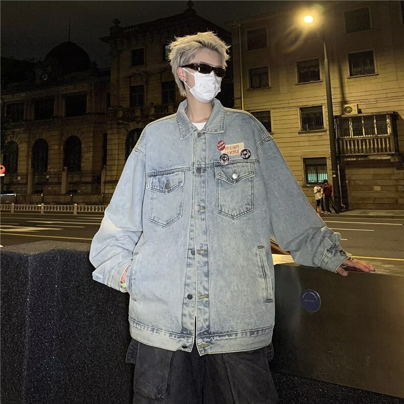 2025春秋新款美式复古高街牛仔夹克男女宽松休闲翻领痞帅潮牌外套，男装工装外套，星座1210-1