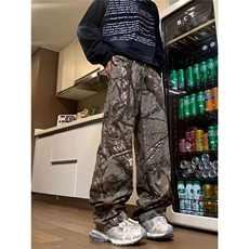Verborgen迷彩工装织带牛仔裤baggy宽松阔腿直筒长裤NK7674P55，男装牛仔裤，星座1013-1