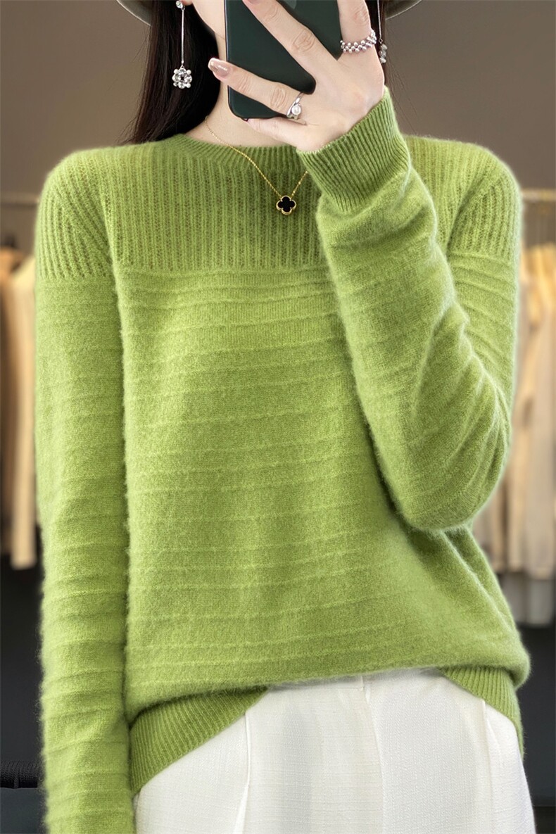 秋冬一线成衣圆领女镂空针织长袖羊绒衫宽松内搭毛衣,女装羊毛衫,大美人高端店