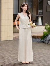 轻熟风通勤气质套装女2026夏季麻料薄款西装马甲上衣阔腿裤两件套，女装套装/套裙，艾仟回(原伊仟回)