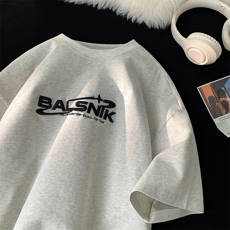 618B-1-M01-美式重磅280克字母刺绣短袖T恤男情侣宽松半袖P40控58，男装T恤，星座618B-1