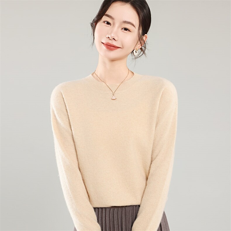 35%羊绒衫秋冬季新款舒适时尚百搭纯色圆领女式宽松长袖打底毛衣,女装羊绒衫,琳尚羊绒