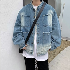 2023小众设计感毛边牛仔外套男渐变ins复古宽松夹克新款W4733-P66，男装工装外套，星座412