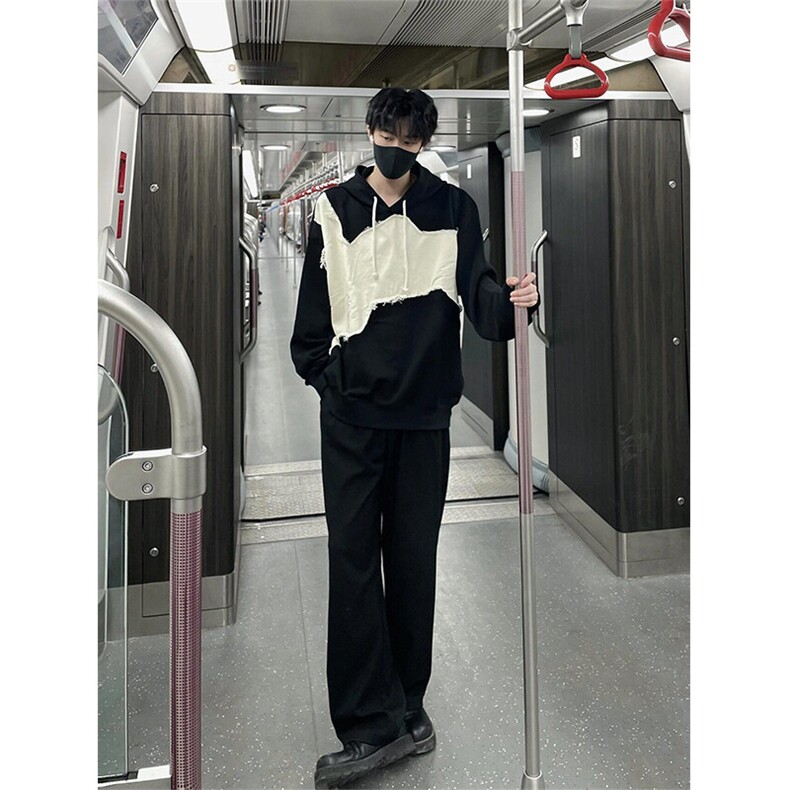 连帽卫衣潮牌不规则拼接设计WY7101特P41,男装卫衣,星座908-1