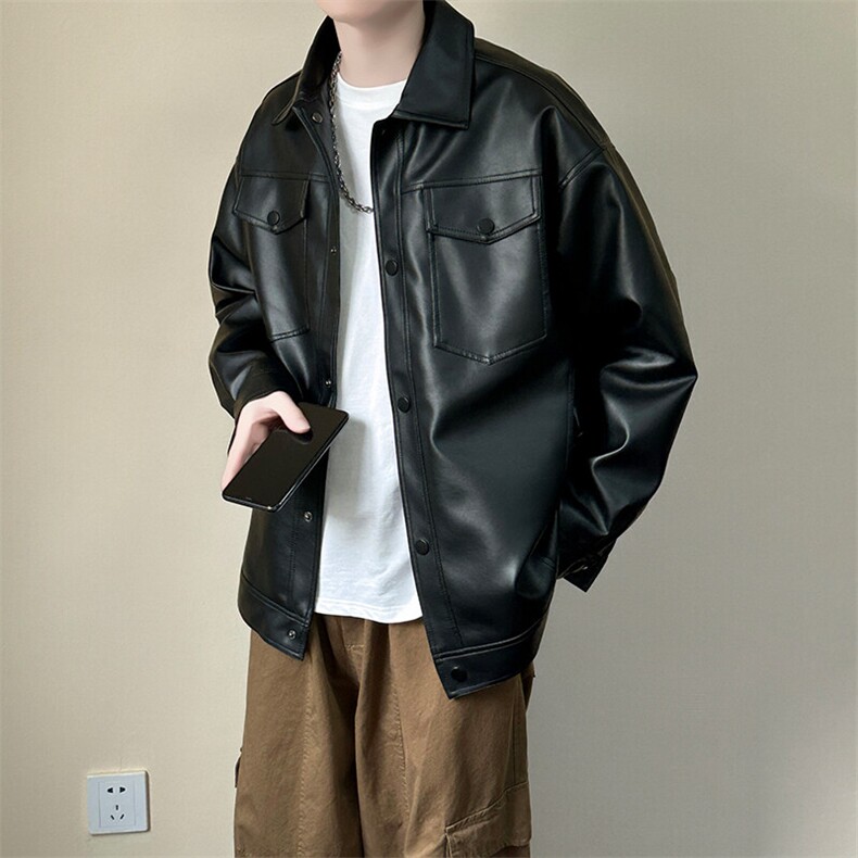 现货春装皮衣外套男时尚机车服休闲皮夹克-A607-P90加绒-P100，男装皮衣，电商A351