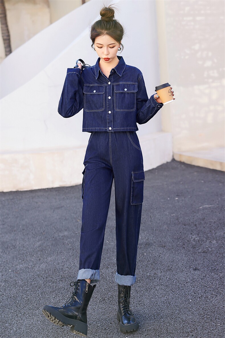 高端欧货秋装2025年新款女时尚工装牛仔套装女潮炸街两件套小个子,女装套装/套裙,意芙