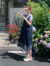 2025年新款夏季韩版简约T恤撞色牛仔背带裙套装女气质显瘦两件套，女装套装/套裙，慧尚2-185