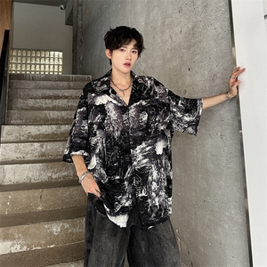 山水印象泼墨三排纽扣设计简约百搭男士衬衫A071-C54-P38,学生穿搭泼墨空军一号图片