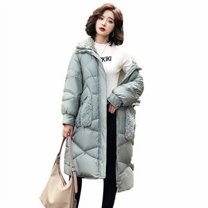 2020冬季新款韩版大码女装中长款加厚羽绒服兔毛拼接保暖时尚潮图片