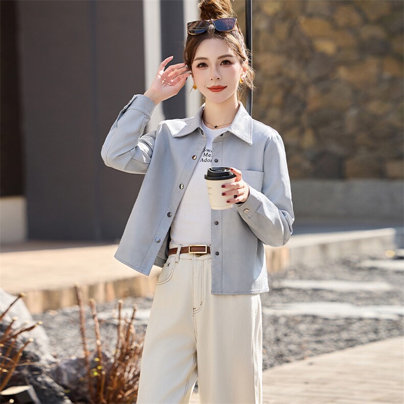 BAO海宁春季薄款皮衣外套女短款年轻时尚百搭仿绵羊皮皮夹克潮，女装皮衣，美拉德工厂直营店