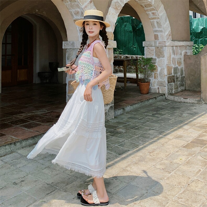 现货主推彩色钩花背心+吊带抹胸+半裙三件套9855-P135-K188,女装套装/套裙,2C129