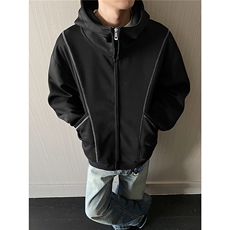 重磅全棉420克双拉链开衫卫衣暨明线短宽连帽外套男潮RH5356-P57，女装短外套，星座610B-1