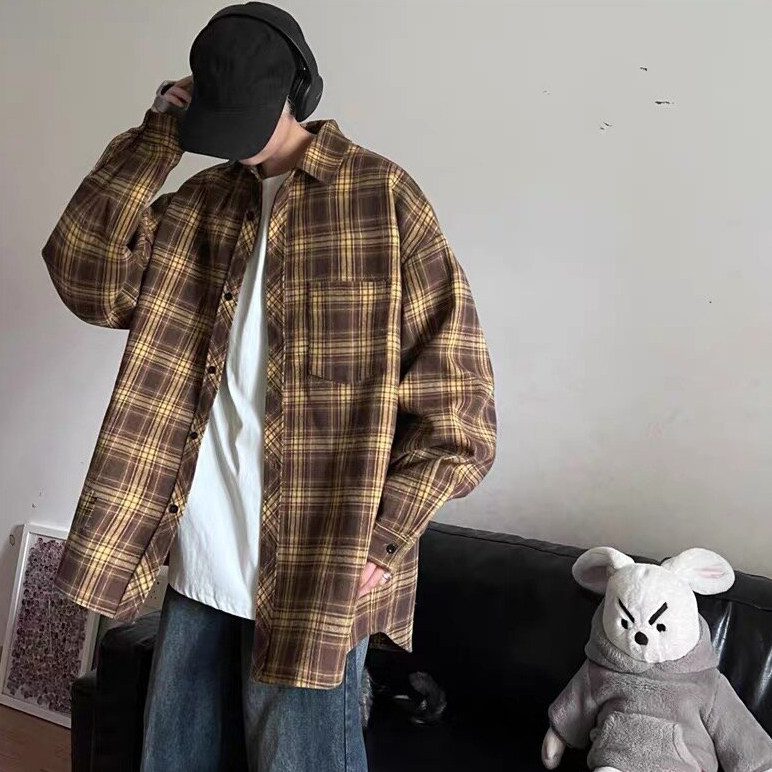 TC474-P45美式新款宽松休闲长袖百搭格子衬衫，女装衬衫，星座617A-2