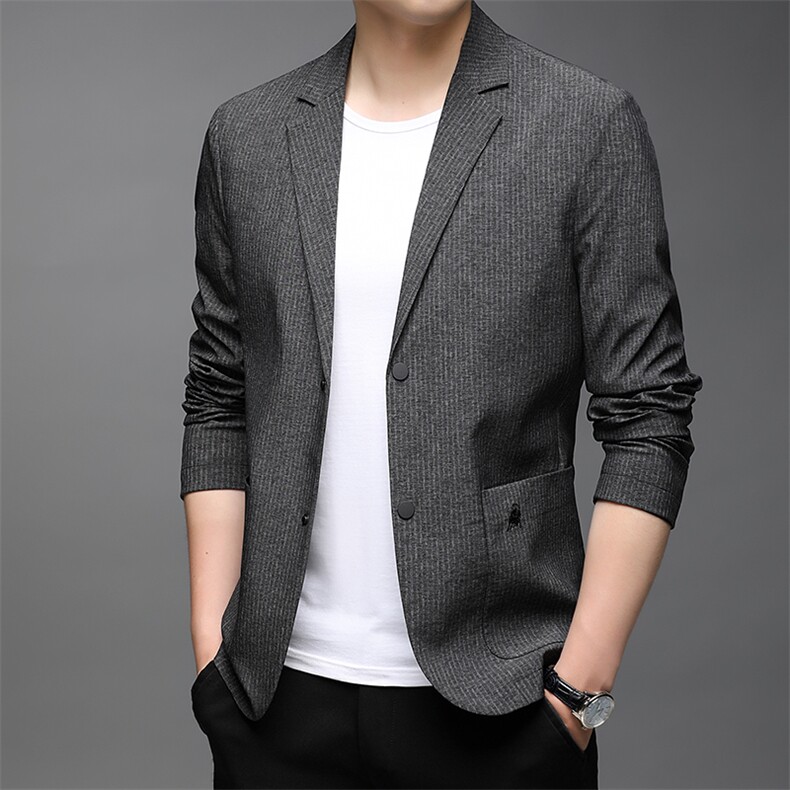 西服中年男装春秋季新款商务休闲薄款宽松上衣男士纯色免烫男外套，男装西服，电商B212（原钱塘6029）