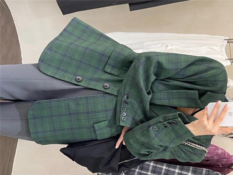 3158#格子西装，女装西装，mm+ 里墨恩