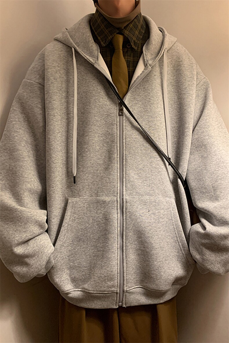 潮流大码休闲宽松情侣开衫连帽纯色卫衣外套W4277-P44【特价】,男装卫衣,电商A007