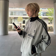抖音得物美式高街重磅结构设计拼接织带立领印花卫衣外套ACM4202，女装短外套，电商A443