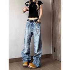 美式复古高级感直筒牛仔裤男女高街vibe休闲宽松长裤LN60877-P55，男装牛仔裤，星座1008