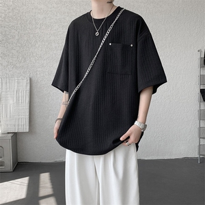 仓库现货T10138-特批35 控68 肌理感高品质圆领大码短袖T恤图片