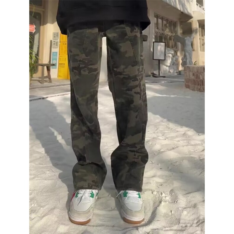 美式高街迷彩工装牛仔裤新款宽松直筒显瘦阔腿裤男女WL82200-P48,男装牛仔裤,星座1008