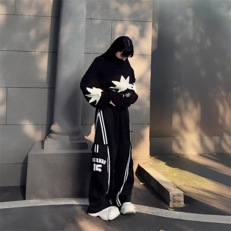 W8912-P50网图现货高街宽松拼接大口袋直筒休闲裤拖地卫裤,男装休闲裤,星座1608-2