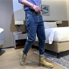 B230-6032p85复古做旧水洗深蓝色微垮修身小脚弹力牛仔裤男新品，男装牛仔裤，电商B230