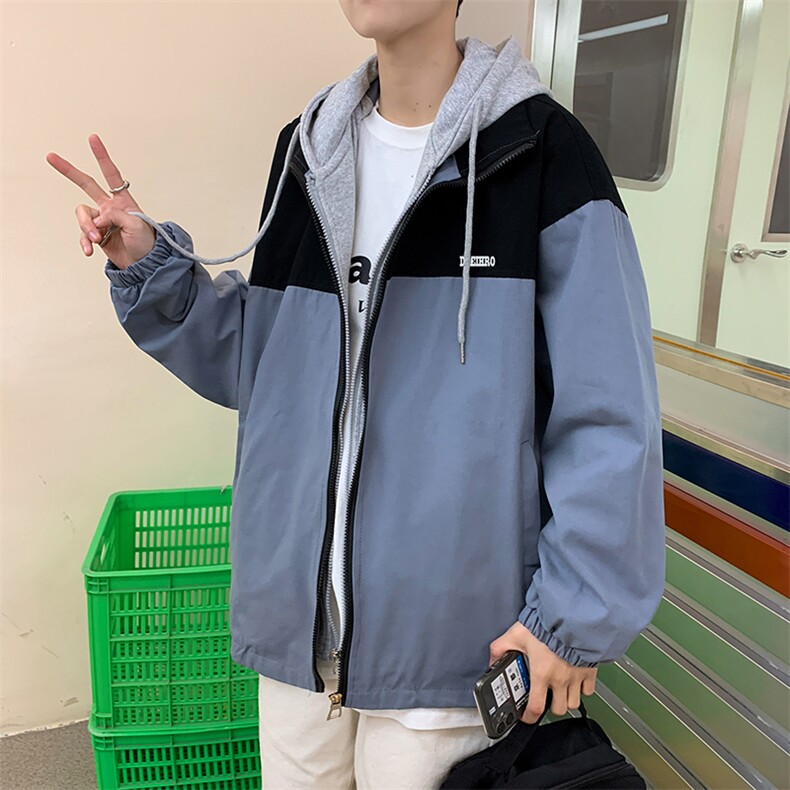 秋外套男ins潮港风情侣装春装衣服韩版宽松夹克假两件 W1184-P65图片