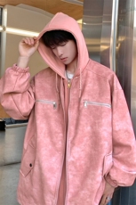 港风连帽假两件复古做旧面料金属装饰大码M-5XL夹克男JK77767P108，男装夹克，星座227-7