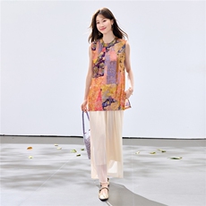 夏季新款现货！2026新中式奥黛款旗袍盘扣开叉+流光阔腿裤两件套，女装套装/套裙，宝儿家