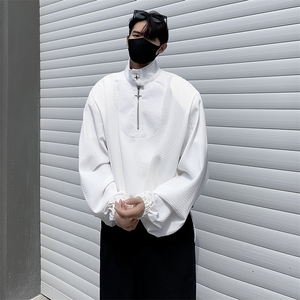 港风秋冬款男半高领套头卫衣华夫格夹克十字架拉链外套WY94 P40图片