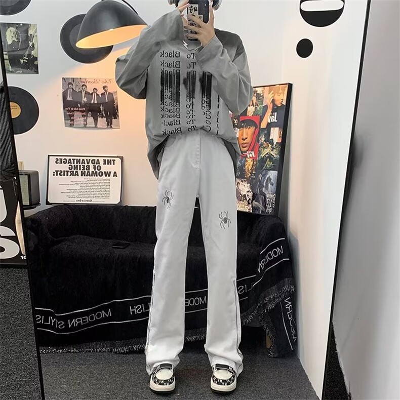 美式高街牛仔裤男韩版潮流裤脚拉链2023秋冬新款ins长裤RK998-P52图片