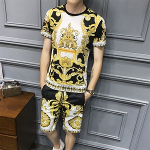 2021夏季新款冰丝短袖短裤男大码 钱塘3029-9001  真模图片
