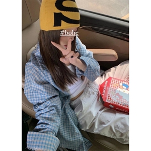 长袖格子衬衫女2026夏季新款慵懒风小众薄款宽松格纹衬衣 CS10图片
