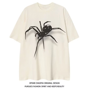 网图有货 25ss美式小众蜘蛛印花短袖T恤男女情侣宽松上衣A546-P25图片