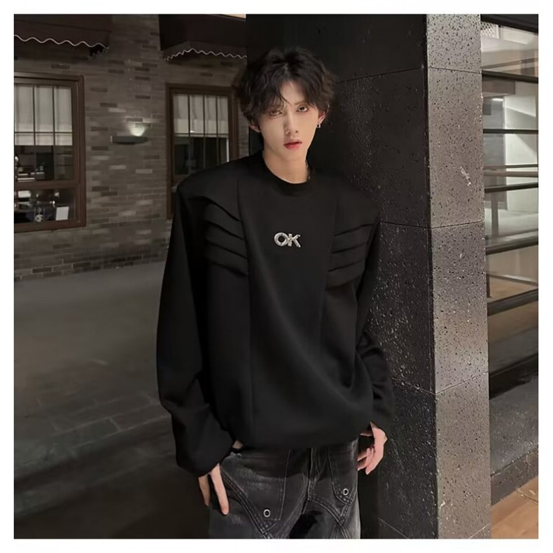 cleanfit垫肩解构卫衣男款春秋长袖t恤小众设计感发型师潮牌男装,男装T恤,星座715-7