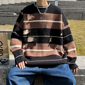 男士条纹休闲圆领保暖毛衣港风潮流青少年上衣MY0156-P40图片