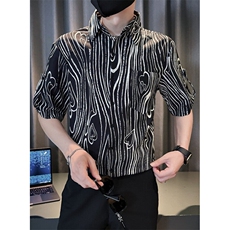斑马纹衬衫男短袖夏季冰丝痞帅高级感条纹七分袖衬衣男款CA666，男装衬衫，星座1116A-2（原606A-1）