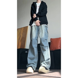 松紧腰宽松直筒牛仔裤男长裤KD643-P55图片
