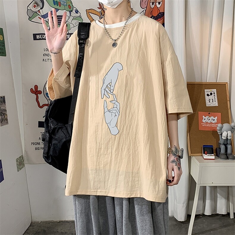 YT26147-P30亚麻短袖t恤男大码五分袖男宽松七分袖海报风,男装T恤,电商A040