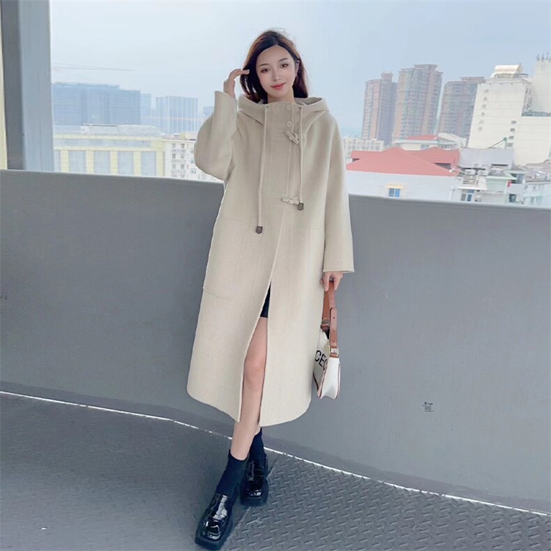 现货主推双面羊毛连帽阔版含天丝羊绒大衣,女装毛呢外套,丝露依尚（原SL）