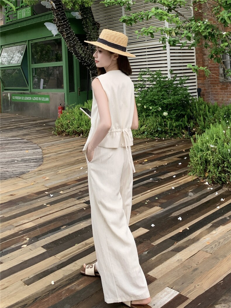 老钱风亚麻西装马甲阔腿两件套女2026新款夏季薄款透气高级感套装,女装套装/套裙,艾米莉亚