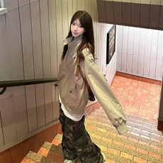 W27-P51美式复古立领外套女春秋2025新款韩系宽松百搭情侣款工装，男装工装外套，电商B323A