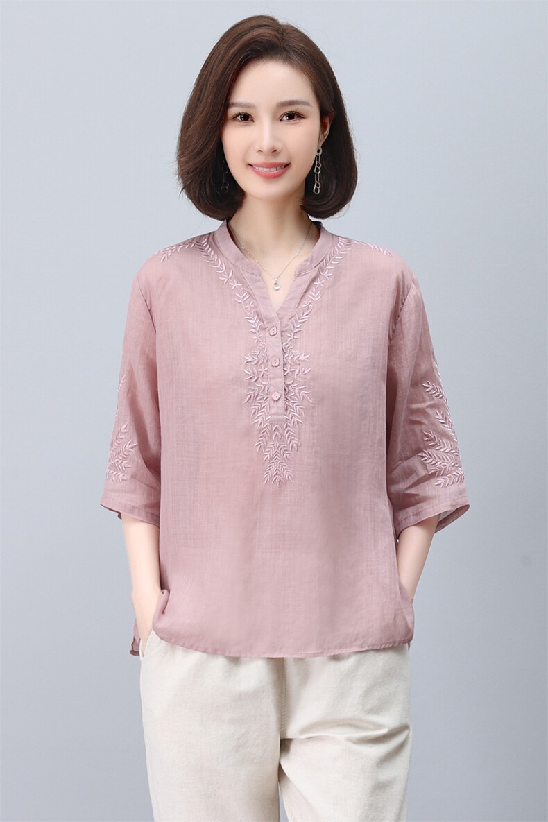 棉麻半袖上衣女高端亚麻t恤女苎麻女装宽松短款2025新款白色短袖,女装衬衫,希欧阁