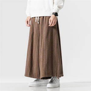 秋冬 大码风加厚毛呢条纹休闲裤裙裤超宽阔腿裤日系 K246/P75图片