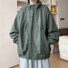 得物品质秋款男连帽夹克字母印花抽绳宽松冲锋衣外套JK0002P60，男装夹克，星座1013-1
