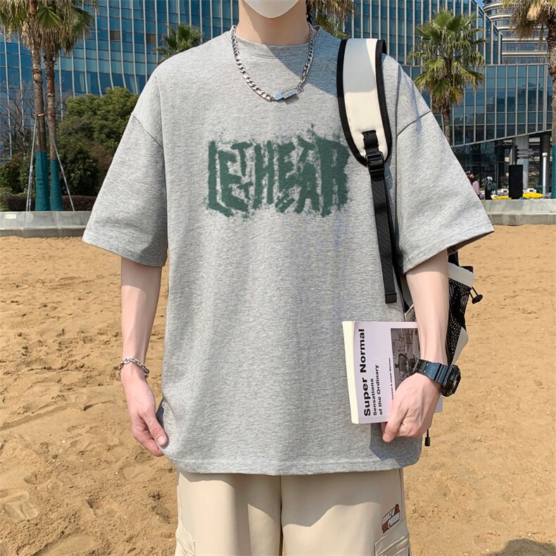 夏季重磅纯棉宽松休闲男士圆领230克港风短袖T恤-T943-P20,男装T恤,星座310B