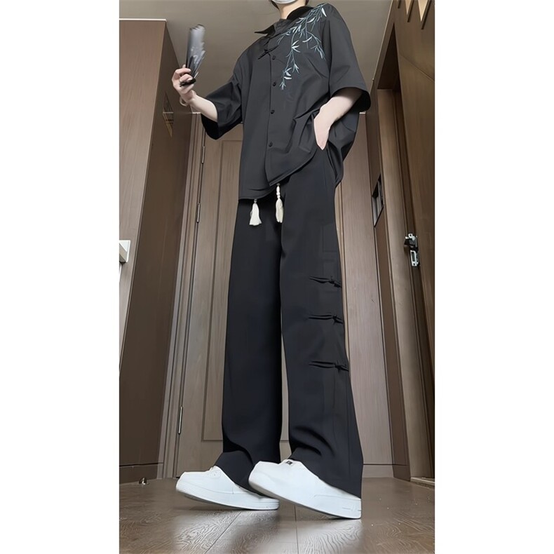 新中式风盘扣裤子夏季垂感长裤（衬衫C2319）KK176-特P30控58,男装衬衫,星座1213