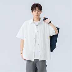 夏季纯色短袖衬衣男宽松落肩质感半袖衬衫A157B-CS4215-特P40，男装T恤，电商A157B