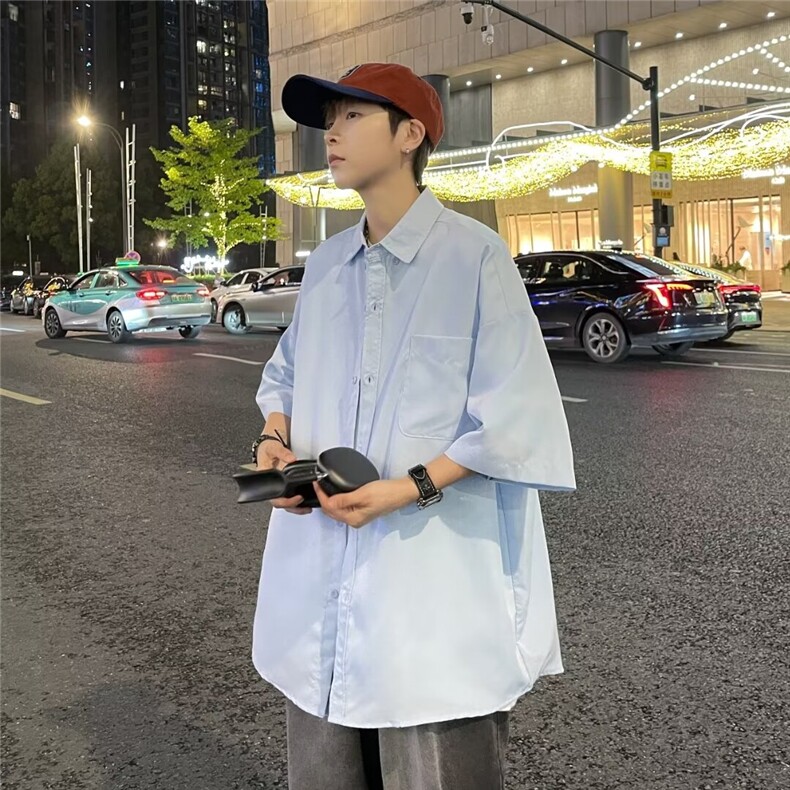 夏季潮男短袖衬衫日韩系宽松百搭衬衣上衣,男装衬衫,星座1013